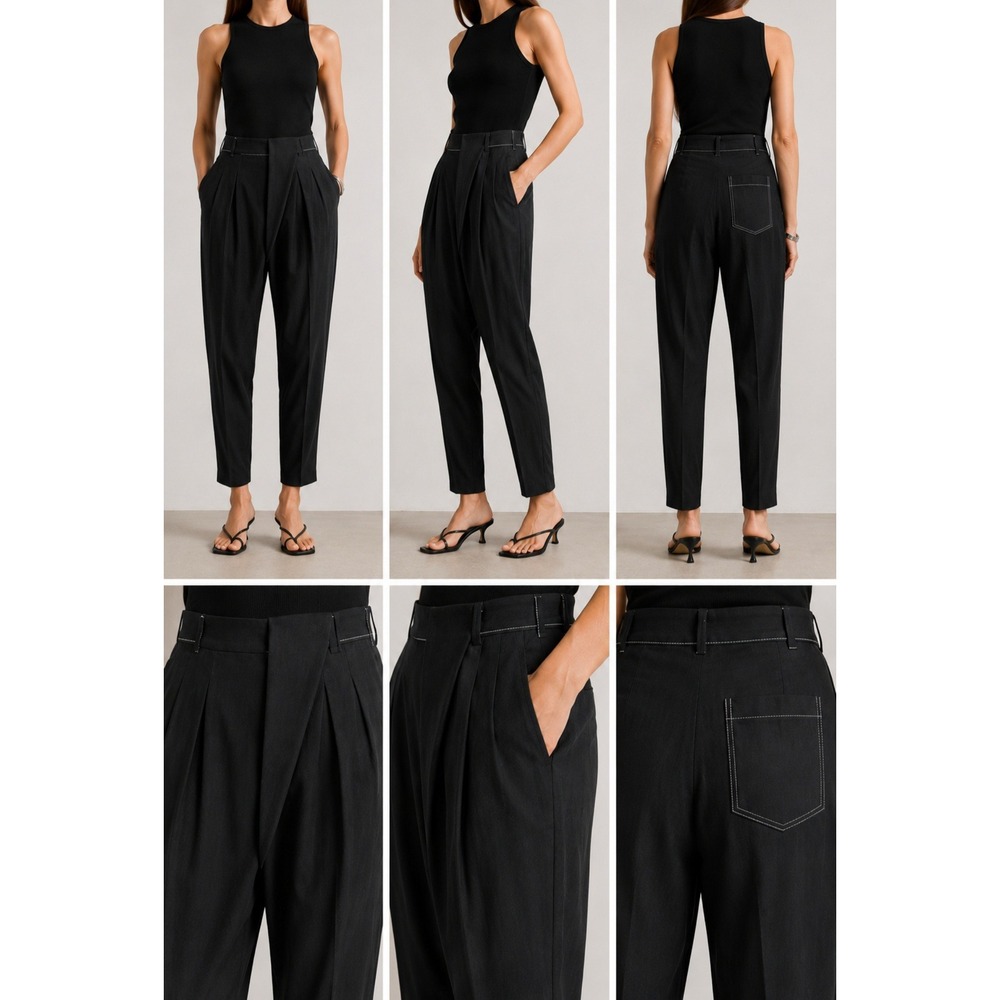 Proenza Schouler Black Pleated Wrap Front Tapered Avant Garde Trousers 2
